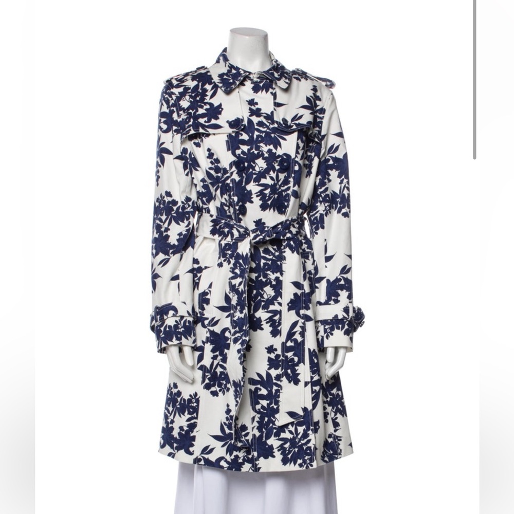🍒 Hobbs London Analia Floral Print Blue and White Trench Coat - Picture 6 of 8